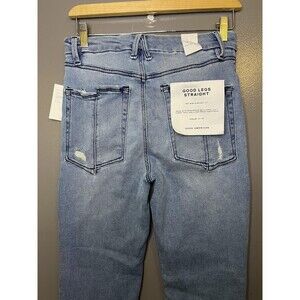 Good American Good Legs Straight Jeans Womens 6 Light Blue Raw Hem Stretch Denim